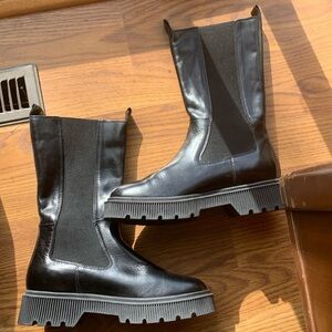 Kurt Geiger London Womens Leather Pull On Boots Mid Calf Size 38 Black